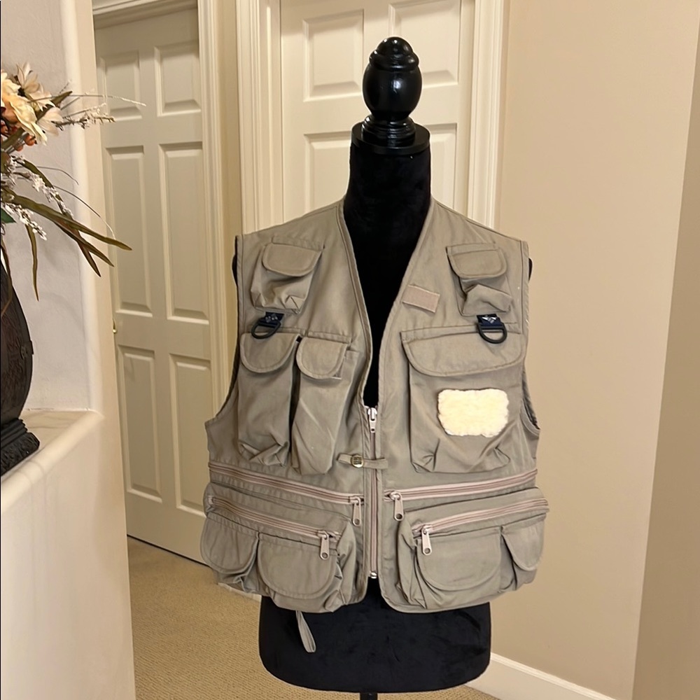 VTG Columbia Fly Fishing Vest Beige Khaki Tactical Utility Hiking 80s 90s Medium